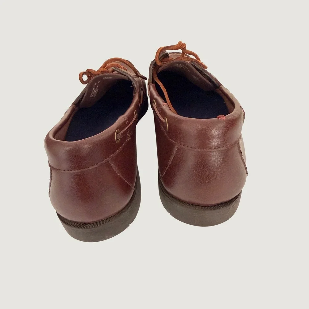 Vintage 90s Polo Sport Ralph Lauren Mens Brown Leather Boat Shoes Loafers 9.5